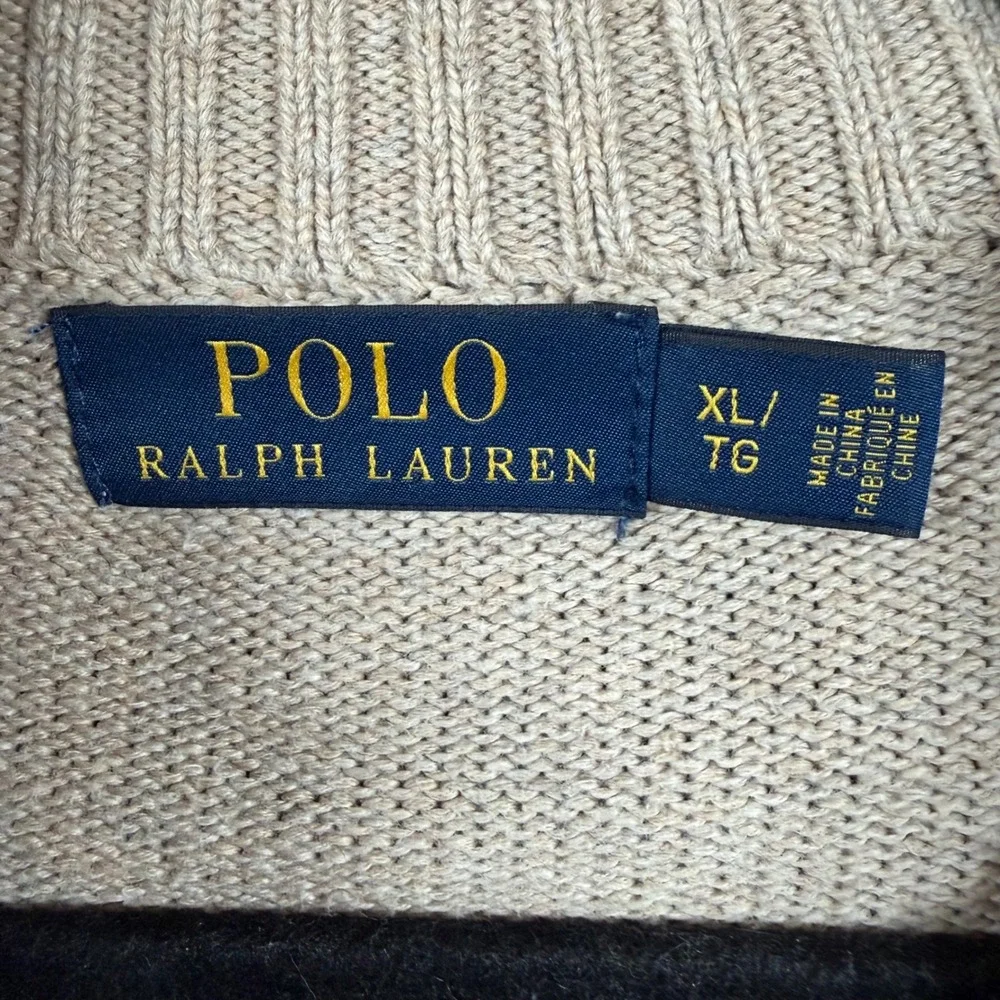 Polo Ralph Lauren 3-Button Mock Neck Sweater Tan Beige Cotton Men's XL TG Preppy